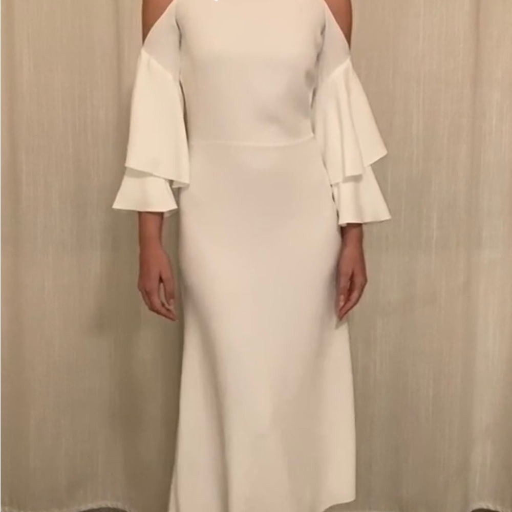 Rare Design, Zara Studio White Cold Shoulder Ruffle Sleeve Backless Midi Dress - Picture 4 of 12